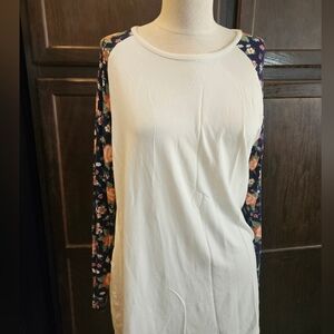 Matilda Jane White Top with Floral Sleeves NWOT